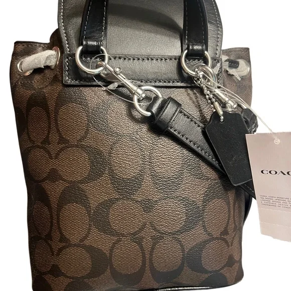 Coach Black Backpack with Signature Design and Drawstring Closure - Picture 2 of 11